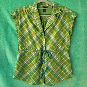 Anthropologie Green Plaid sleeveless summer shirt Size 6
